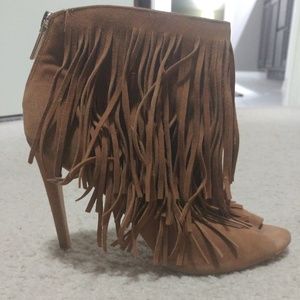 Open toe fringe booties